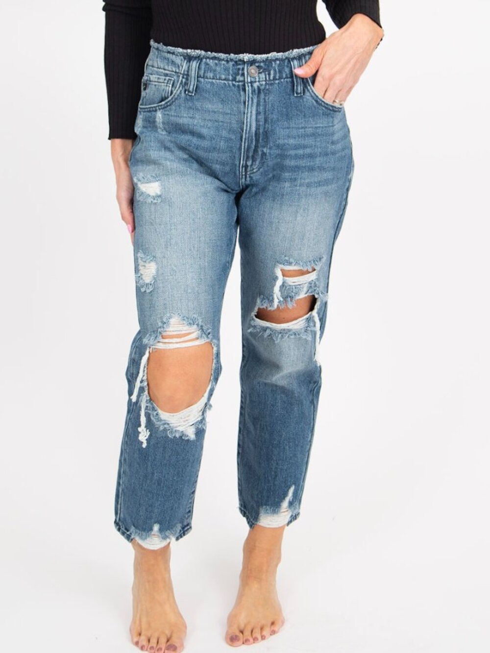 Distressed Straight Leg Cropped Jean